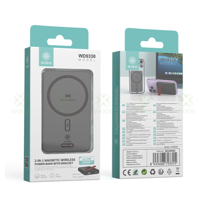 ikrea-wd9330-power-bank-magnetico-inalambrico-con-soporte-2-en-1-10000mah-negro